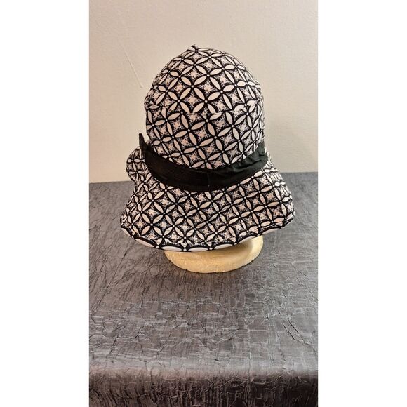COOLIBAR Black White Floral Beachy Fishing Camping Gardening Bucket Sun Hat S/M - Picture 2 of 6